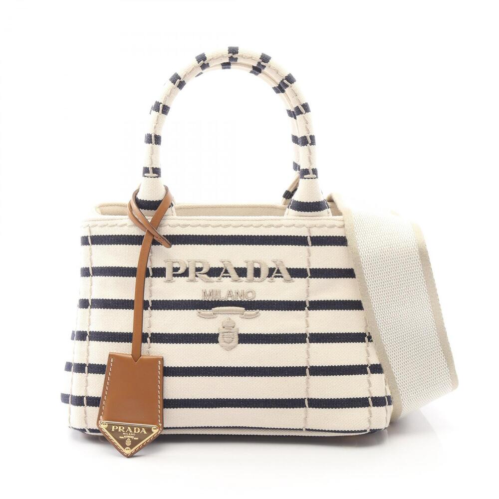 Prada Jardinire Handbag Canvas White Navy Blue